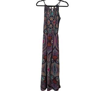 Alison Joy Vibrant Multicolor Paisley Midi Dress Women XS Boho Maximalist Funky